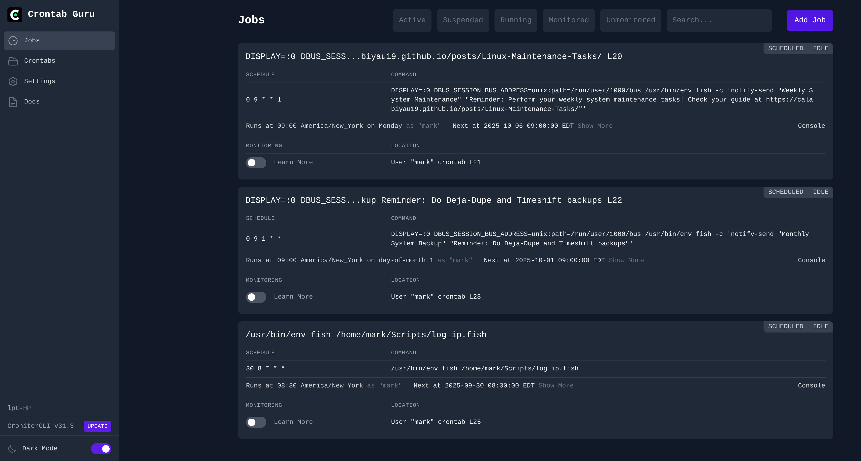 Full Crontab window